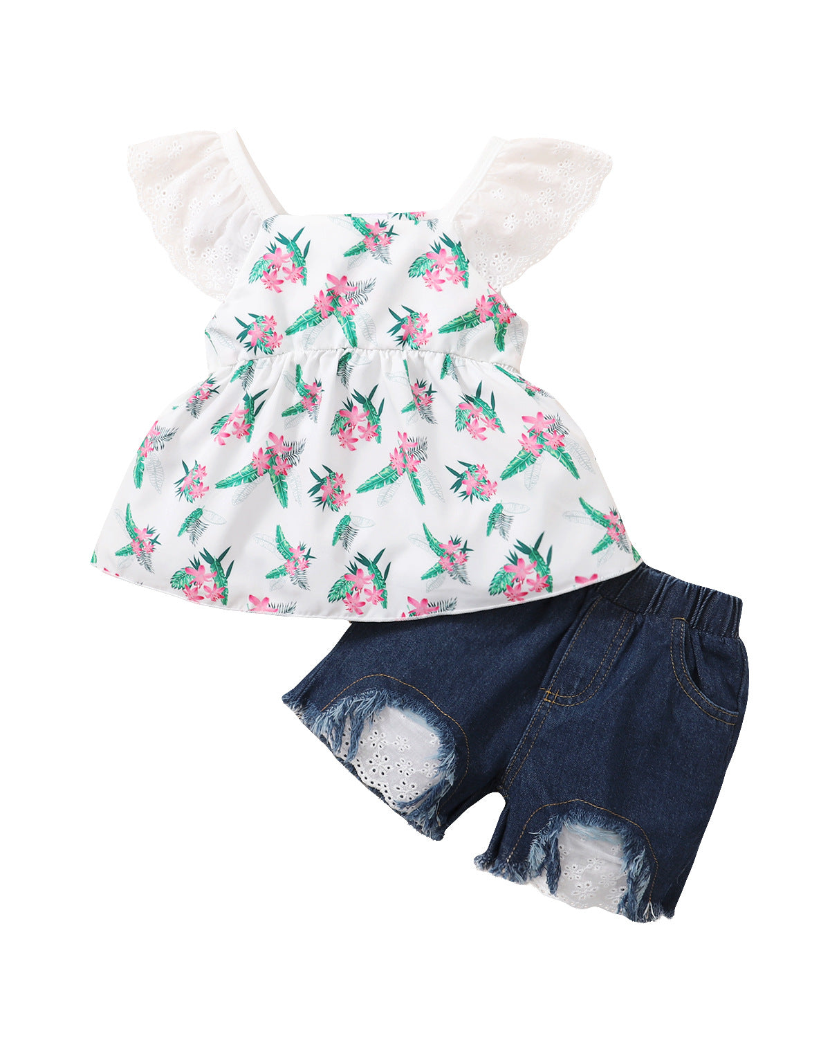 Wholesale Rustic Lily Tops + Shorts Polyester Baby Clothes
